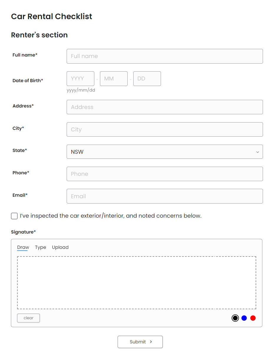 Screenshot of PDF Fillable Form